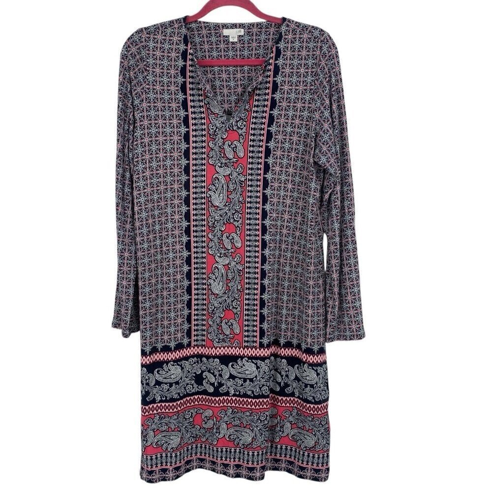 J Jill Size M Navy Pink Paisley Print Dress Long Sleeve Shift